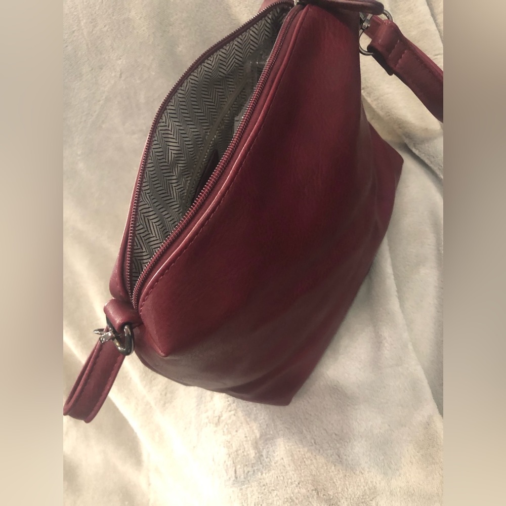 As New-Burgundy-Red Vegan Leather” Black Caviar” cross body handbag - Picture 14 of 16